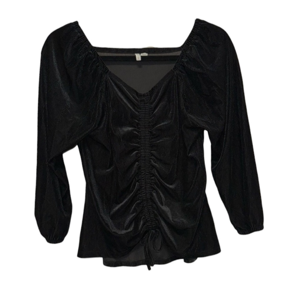 Cato Black Velvet Ruched Long Sleeve Top